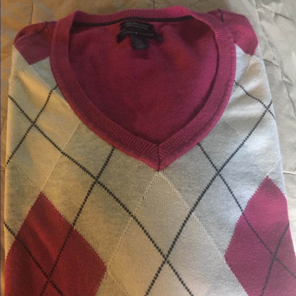 Tommy Hilfiger pink argyle sweater